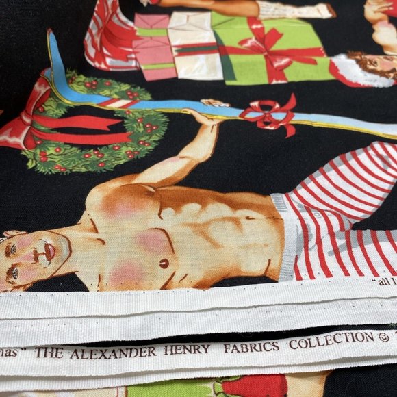 Fabric Christmas Tree Gay Pride Sexy Male Pin Up Santa Wreath Alexander Henry - Picture 6 of 7